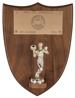 1967 Basketball Writers Association All American Plaque Presented To Lew Alcindor (Abdul-Jabbar LOA)
